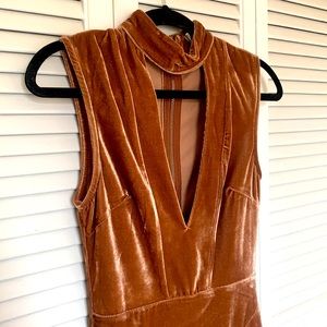 Brown velvet deep v dress